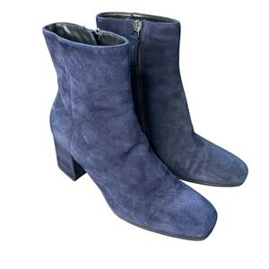 Aquatalia Suede Ankle Boots Block Heel Square Toe‎ Blue Boots Minimalist Style